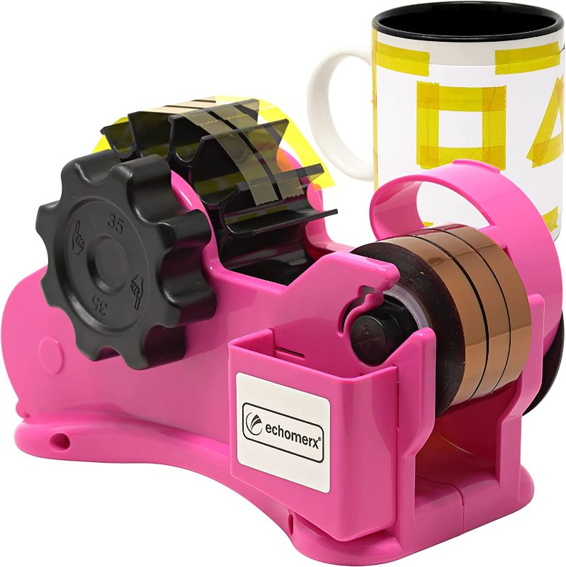 Photo 1 of Echomerx Multi-Roll Heat Tape Dispenser Sublimation - Best Cut Heat Resistant Thermal Tape for Sublimation Transfer, Pen Holder, 1 and 3 inch Core, Optional Heat Press Tape Pack, Pink