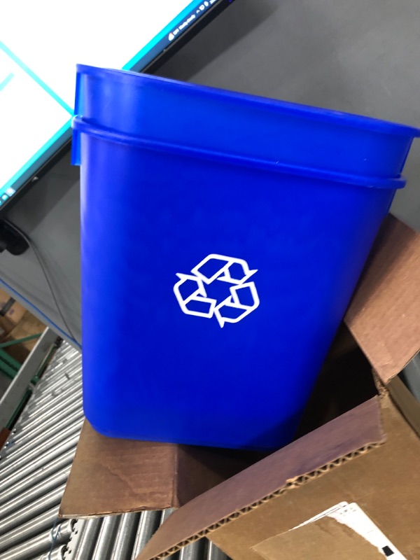 Photo 2 of AmazonCommercial 3 Gallon Commercial Office Wastebasket, Blue w/Recycle Logo, 2-Pack BLUE 3 GALLON 2 pack