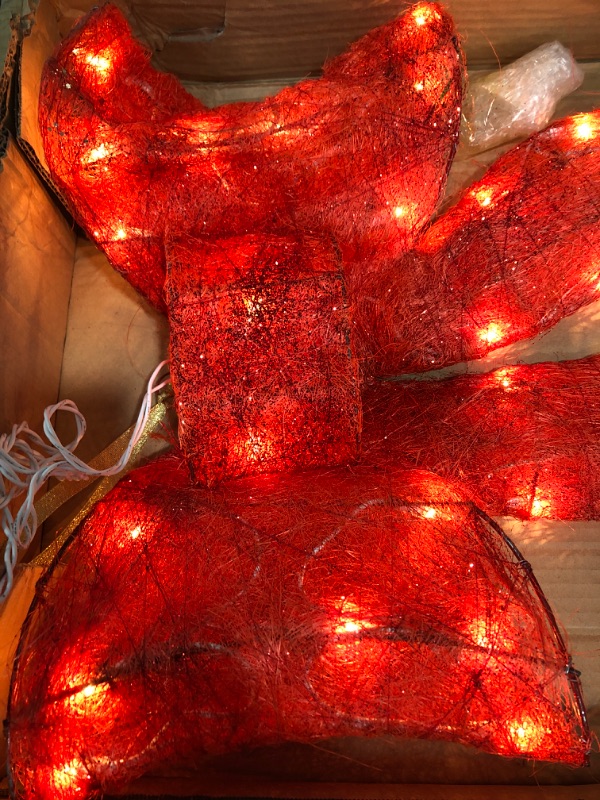 Photo 3 of 24" Pre-Lit Red Wavy Decorative Bow Hanging Ornament - Clear Lights