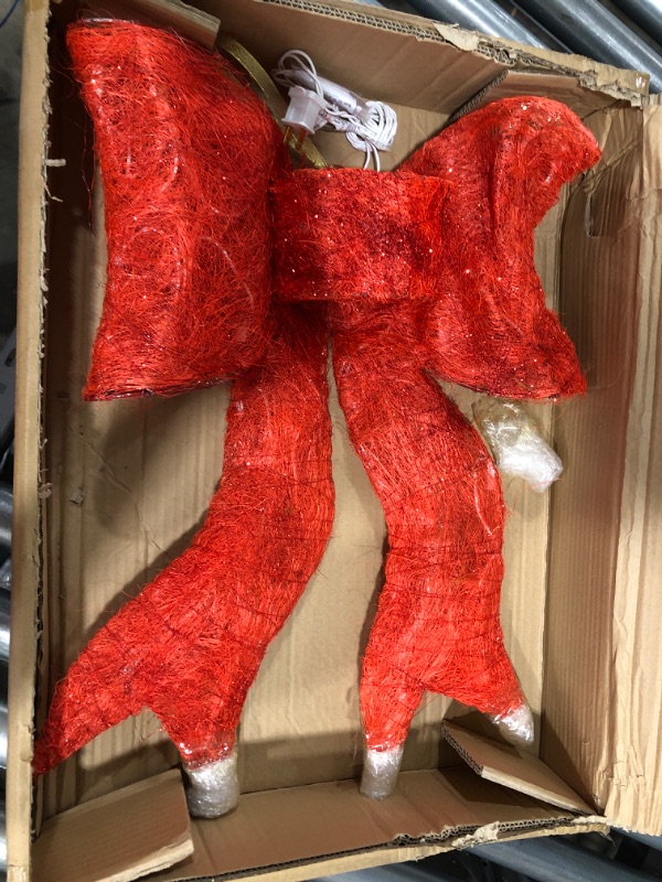 Photo 1 of 24" Pre-Lit Red Wavy Decorative Bow Hanging Ornament - Clear Lights
