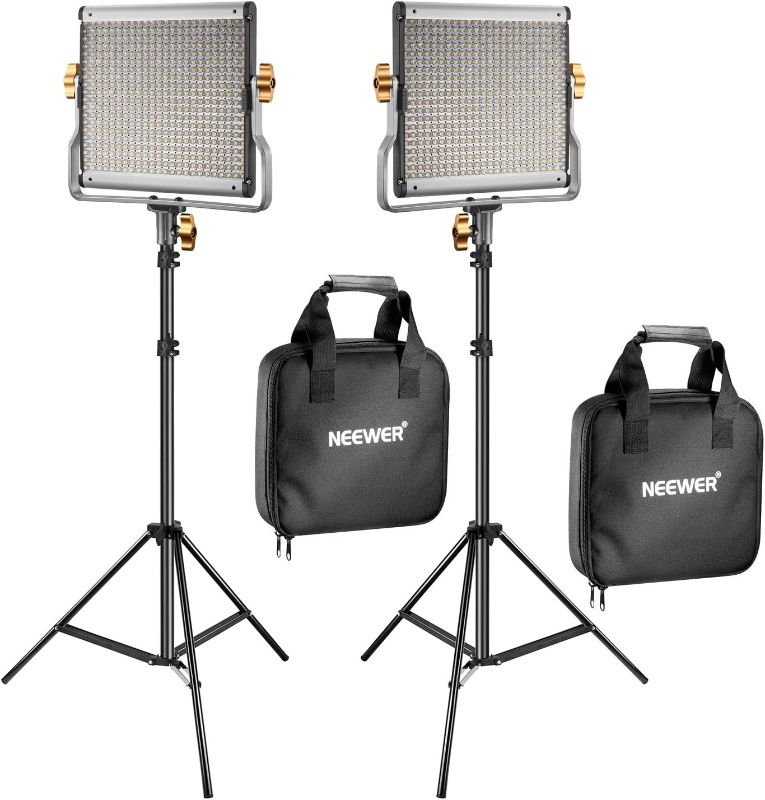 Photo 1 of Neewer 2 Packs Dimmable Bi-Color 480 LED Video Light and Stand Lighting Kit Includes: 3200-5600K CRI 96+ LED Panel with U Bracket, 75 inches Light Stand for YouTube Studio Photography, Video Shooting
