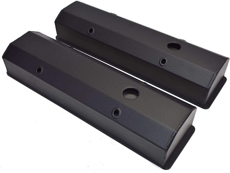 Photo 1 of A-Team Performance - Black Anodized Fabricated Aluminum Tall Valve Covers 1/4" Rail - Compatible with Chevrolet Small Block SBC Chevy 283 305 327 350 383 400
