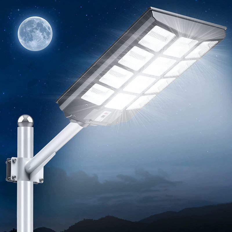 Photo 1 of wudor 1200W Solar Street Lights Outdoor,1,152 LED Ultra Bright Waterproof Street Light, 120,000LM White Light Dusk to Dawn, with Motion Sensor and Remote Control, for Parking Lots, Backyards, etc.
