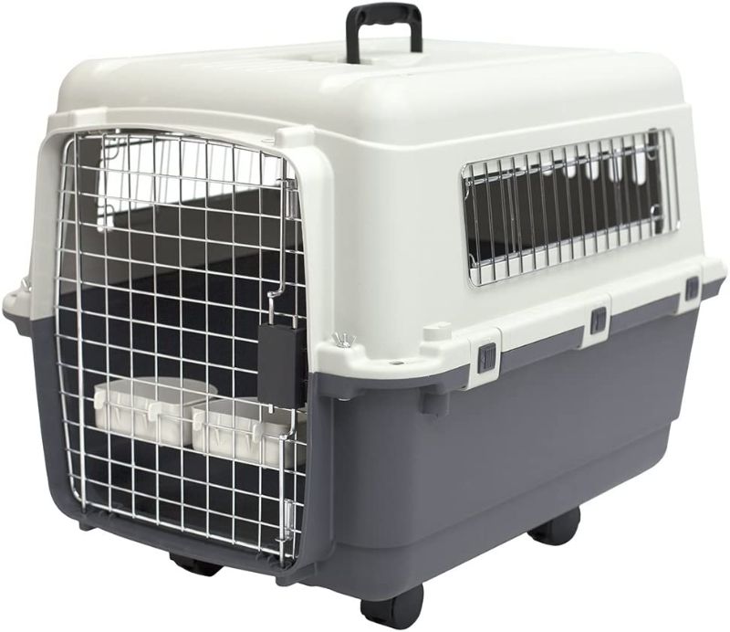 Photo 4 of SportPet Designs Plastic Kennels Rolling Plastic Wire Door Travel Dog Crate - Medium, Gray