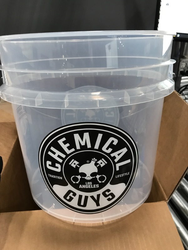 Photo 2 of Chemical Guys ACC_103 Heavy Duty Detailing Car Wash Bucket with Chemical Guys Logo, 4.5 Gal , Semi Transparent White Bucket Only