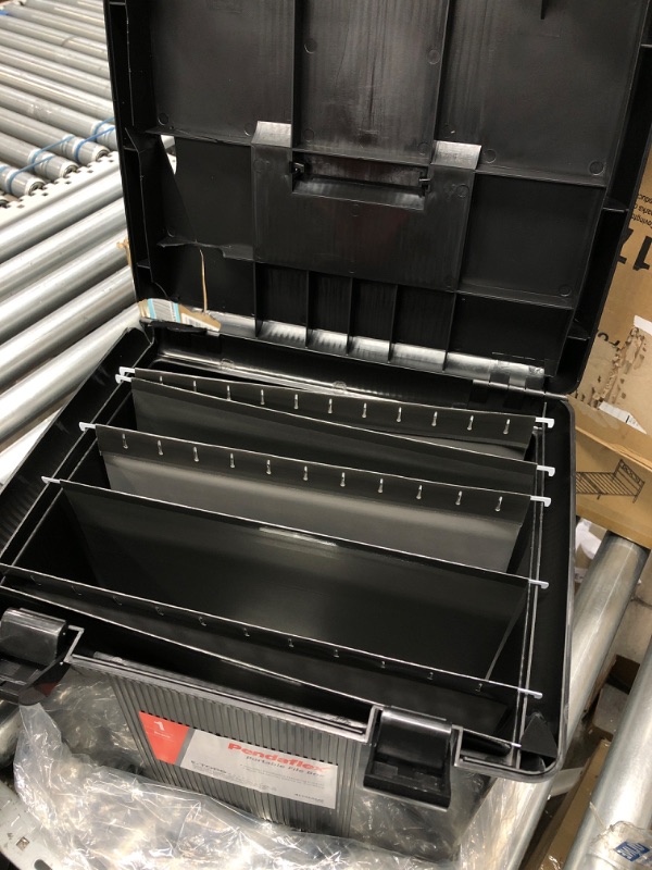 Photo 1 of Pendaflex Portable File Box with File Rails, Hinged Lid with Double Latch Closure, Black, 3 Black Letter Size Hanging Folders Included (41742AMZ)