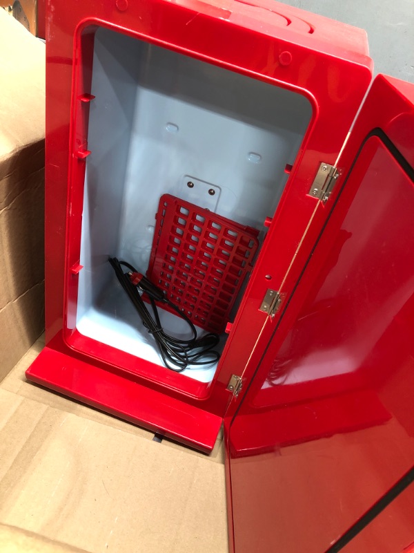 Photo 3 of *Powers On* Coca-Cola Retro 18 Can Mini Fridge w/ 12V DC and 110V AC Cords, 22L (23 qt), Portable Cooler, Red, Travel Fridge for Drinks, Snacks, Lunch, Home, Office, Dorm Room, RV
