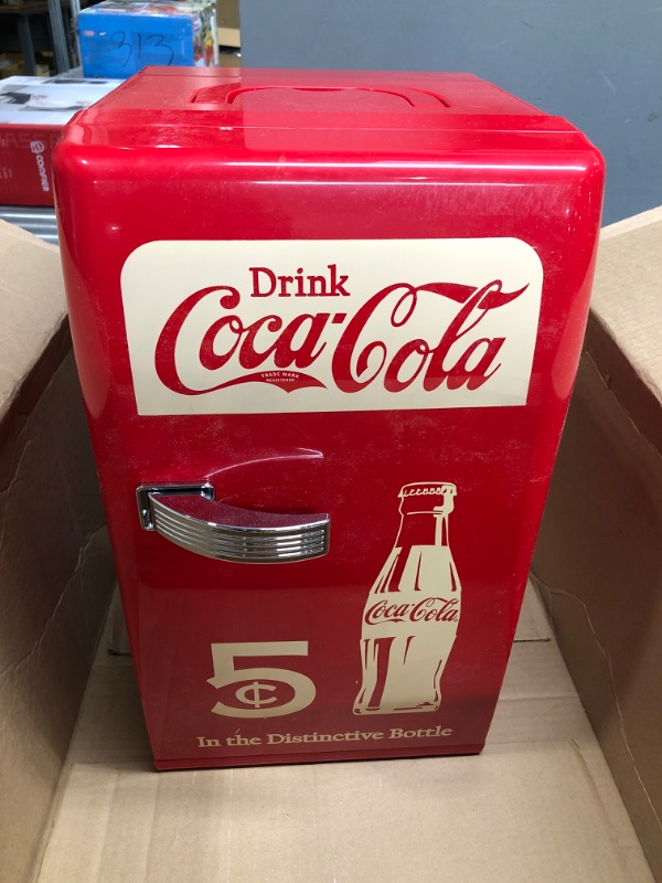 Photo 5 of *Powers On* Coca-Cola Retro 18 Can Mini Fridge w/ 12V DC and 110V AC Cords, 22L (23 qt), Portable Cooler, Red, Travel Fridge for Drinks, Snacks, Lunch, Home, Office, Dorm Room, RV
