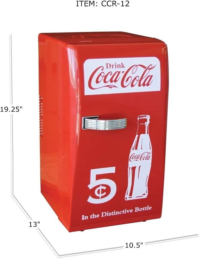 Photo 1 of *Powers On* Coca-Cola Retro 18 Can Mini Fridge w/ 12V DC and 110V AC Cords, 22L (23 qt), Portable Cooler, Red, Travel Fridge for Drinks, Snacks, Lunch, Home, Office, Dorm Room, RV
