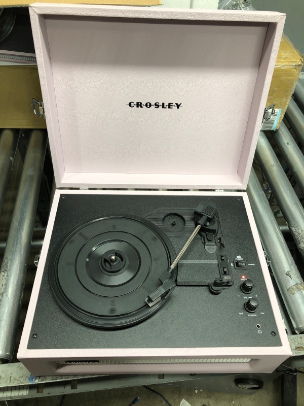 Photo 2 of *Tested* Crosley CR8017B-AM Voyager Vintage Portable Turntable with Bluetooth in/Out and Built-in Speakers, Amethyst Bluetooth In/Out Amethyst