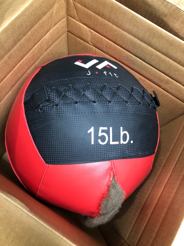 Photo 2 of *Major Damage-See Photos* JFIT Wall Medicine Ball - 10 Weight Options 4lb-30lb - Durable Wall Balls for Exercise, Cardio, Core Strength Red/Black 15-Pound