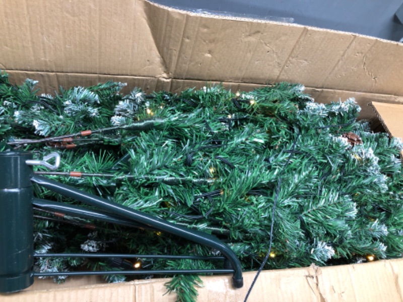 Photo 3 of *Tested* HOLLO Star 6ft Pre-Lit Snow Artificial Christmas Tree, 942 Branch Tips Hinged Flocked Trees with Pine Cones and Metal Stand, Holiday Decoration Xmas Tree 6 FT