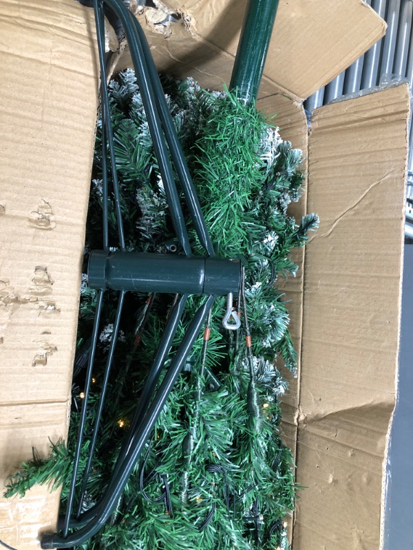 Photo 2 of *Tested* HOLLO Star 6ft Pre-Lit Snow Artificial Christmas Tree, 942 Branch Tips Hinged Flocked Trees with Pine Cones and Metal Stand, Holiday Decoration Xmas Tree 6 FT