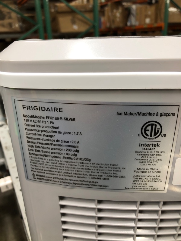 Photo 5 of ***TESTED WORKING*** FRIGIDAIRE EFIC189-Silver Compact Ice Maker, 26 lb per Day, Silver (Packaging May Vary)