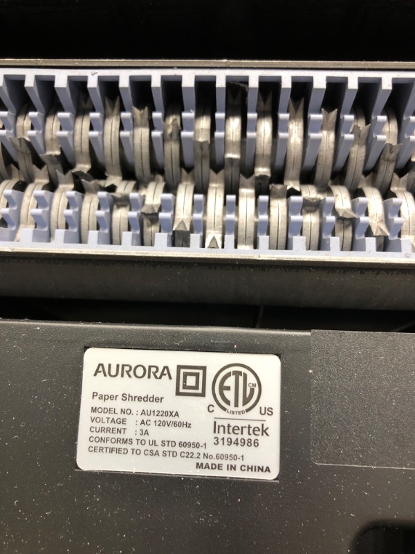 Photo 3 of Aurora AU1220XA 12 Sheet Crosscut Paper and Credit Card Shredder with 5.2 gal Wastebasket 12-Sheet Crosscut Shredder