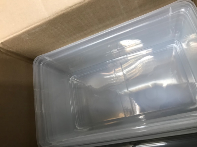 Photo 1 of *COLOR MAY  VARY* IRIS USA 6.7 Qt. Plastic Storage Container Bin with Latching Lid, Stackable Nestable Shoe Box Tote Shoebox Closet Organization School Art Supplies - Clear/Smoke, 12 Pack 6 Qt. Smoke Bin