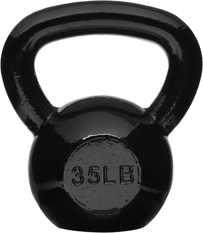 Photo 1 of Amazon Basics Cast Iron Kettlebell with Enamel Finish, 35-Pound, Black
