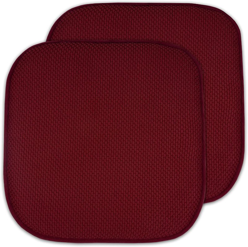 Photo 1 of 2 Pack Memory Foam Honeycomb Nonslip Back 16" x 16" Chair/Seat Cushion Pad, Wine Burgundy
