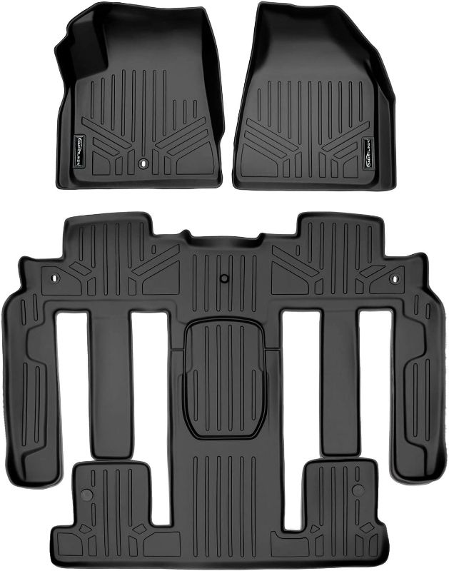 Photo 1 of MAXLINER Custom Fit 2 Row Black Floor Mat Liner Set Compatible With 2009-2017 Chevrolet Traverse/2008-2017 Buick Enclave/2007-2010 Saturn Outlook/2007-2016 GMC Acadia/2017 Acadia Lmtd (Old Body Style)