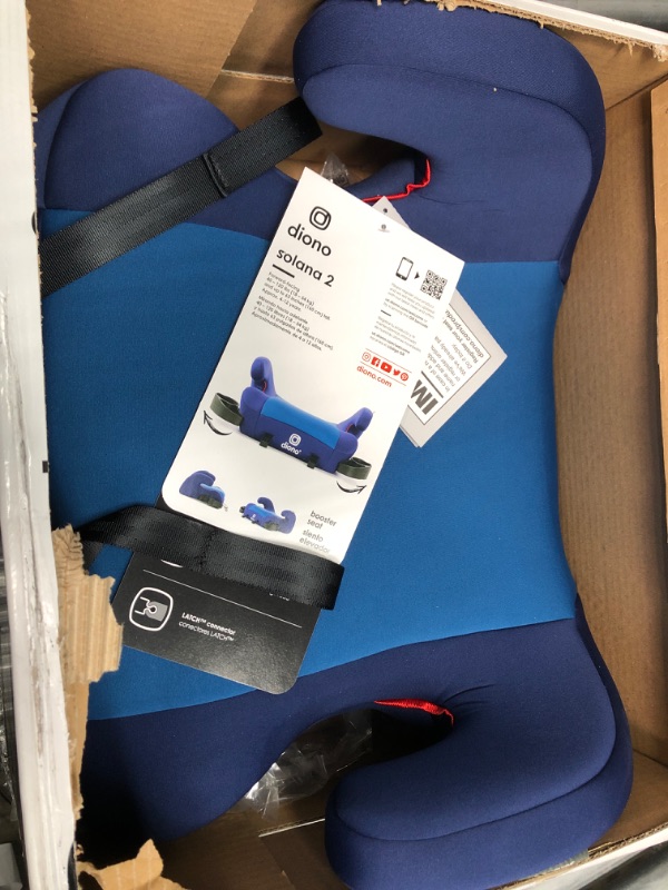 Photo 2 of Diono Solana 2 XL, Dual Latch Connectors, Lightweight Backless Belt-Positioning Booster Car Seat, 8 Years 1 Booster Seat, Blue 2019 LATCH Connect Single Blue