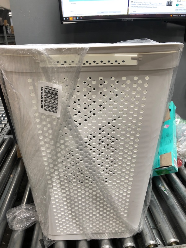 Photo 1 of 60 Liter White Perforated Plastic Laundry Hamper with Lid Dirty Clothes Storage