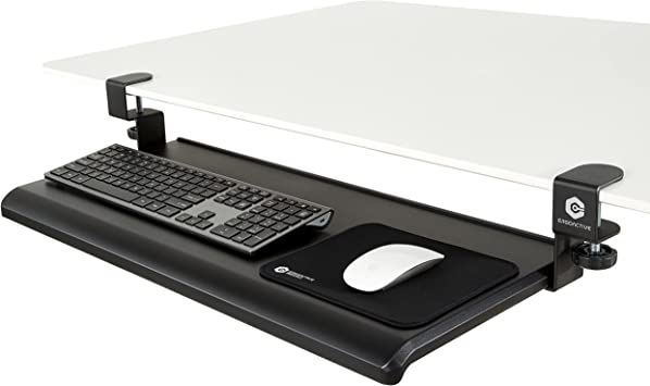 Photo 1 of ErgoActive Extra Wide Under Desk Keyboard Tray with Clamp On Easy Installation, Fits Full Size Keyboard and Mouse, Office, Home, School, Gaming Keyboard Tray (Wide Tray)