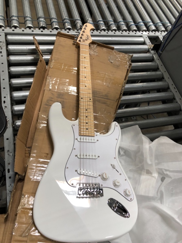 Photo 2 of Monoprice Cali Classic Electric Guitar - White, 6 Strings, Double-Cutaway Solid Body, Right Handed, SSS Pickups, Full-Range Tone, With Gig Bag, Perfect for Beginners - Indio Series White Guitar