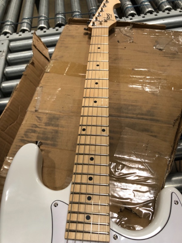 Photo 3 of Monoprice Cali Classic Electric Guitar - White, 6 Strings, Double-Cutaway Solid Body, Right Handed, SSS Pickups, Full-Range Tone, With Gig Bag, Perfect for Beginners - Indio Series White Guitar