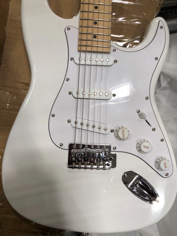 Photo 5 of Monoprice Cali Classic Electric Guitar - White, 6 Strings, Double-Cutaway Solid Body, Right Handed, SSS Pickups, Full-Range Tone, With Gig Bag, Perfect for Beginners - Indio Series White Guitar