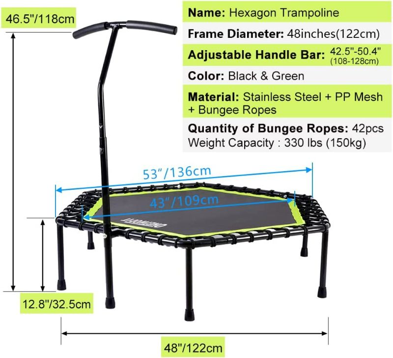 Photo 1 of *USED* *INCOMPLETE* ONETWOFIT 48" Silent Mini Trampoline with Adjustable Handle Bar Fitness Trampoline Bungee Rebounder
