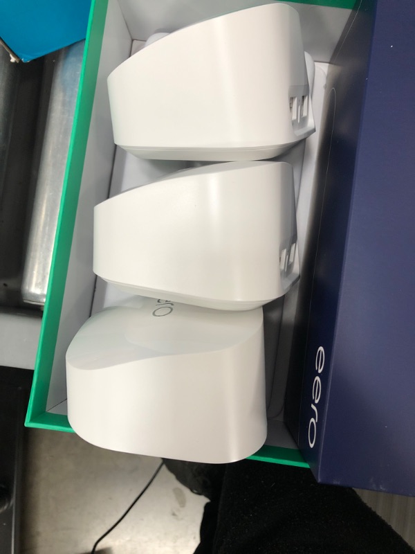 Photo 1 of Amazon eero 6+ mesh Wi-Fi system | Fast and reliable gigabit speeds | connect 75+ devices | Coverage up to 4,500 sq. ft. | 3-pack, 2022 release
