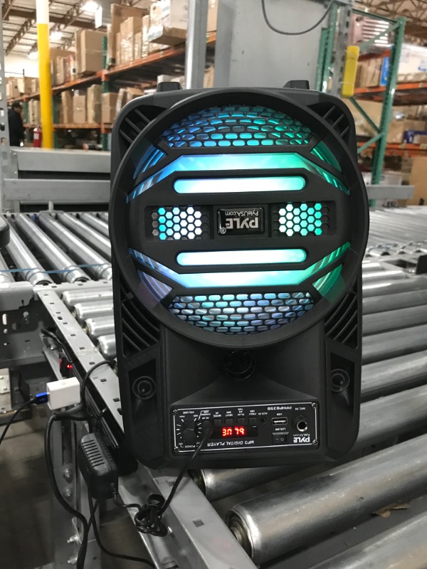 Photo 2 of ***PARTS ONLY*** Portable Bluetooth PA Speaker System - 300W Rechargeable Outdoor Bluetooth Speaker Portable PA System w/ 8” Subwoofer 1” Tweeter, Microphone In, Party Lights, MP3/USB, Radio, Remote - Pyle PPHP835B