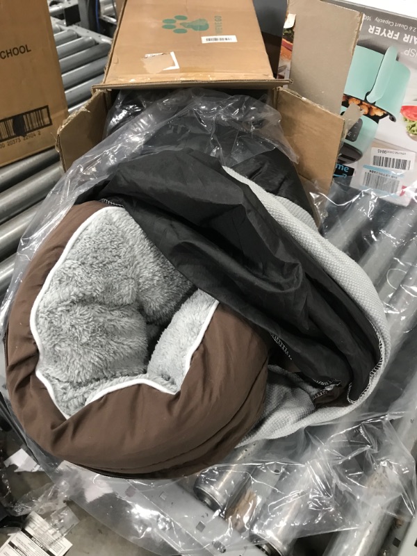 Photo 4 of ***NO PILLOW/UNDERPADDING FOR DOG BED INCLUDED*** gohoros removable washable cover dog bed gray fleece white border and brown L shaped orthopedic foam