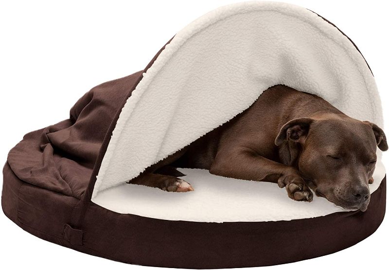 Photo 1 of 35" Round Cooling Gel Foam Dog Bed Sherpa & Suede Snuggery w/ Removable Washable Cover - Espresso, 35-inch