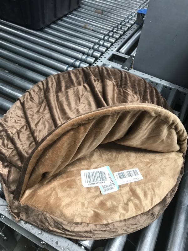 Photo 2 of 35" Round Cooling Gel Foam Dog Bed Sherpa & Suede Snuggery w/ Removable Washable Cover - Espresso, 35-inch