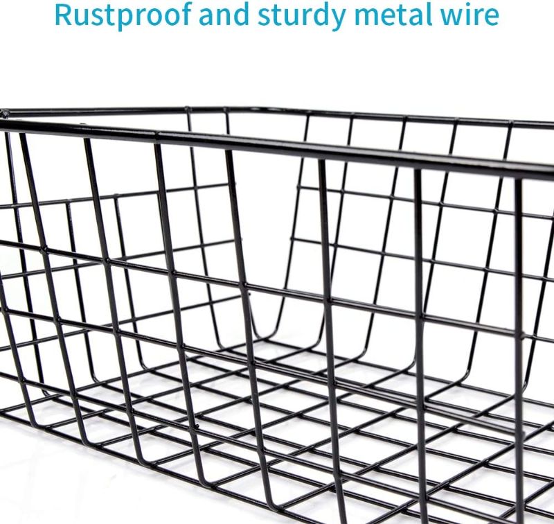 Photo 1 of 4PCS Wire Storage Baskets, Premium Metal Storage Organizer Basket, Small Size Metal Baskets for Home Office Kitchen, Black
