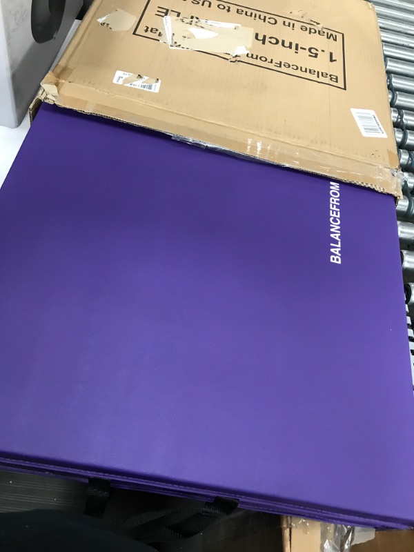 Photo 2 of BalanceFrom 1.5" Thick Three Fold Folding Exercise Mat with Carrying Handles for MMA, Gymnastics and Home Gym Purple Regular