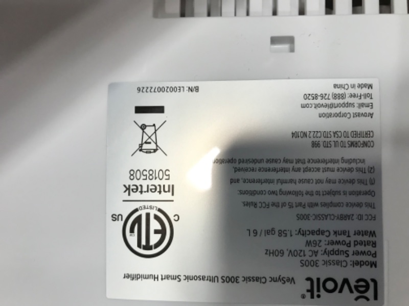 Photo 2 of **NON-FUNCTIONAL*** LEVOIT Humidifiers for Bedroom Large Room Home, 6L Cool Mist Top Fill Essential Oil Diffuser for Baby and Plants, Smart App & Voice Control, Rapid Humidification and Humidity Setting, Quiet Sleep Mode App Smart Control Gray