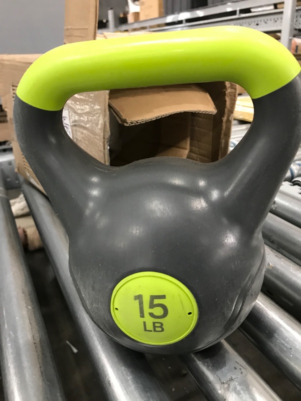 Photo 1 of 15lb Cement-Filled Kettlebell - Grey/Yellow
