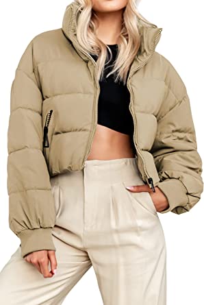 Photo 1 of KYL Women's Winter Cropped Puffer Jacket Oversized Zip-Up Quilted Puffy Short Down Coat MEDIUM