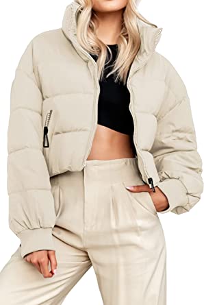 Photo 1 of KYL Women's Winter Cropped Puffer Jacket Oversized Zip-Up Quilted Puffy Short Down Coat MEDIUM