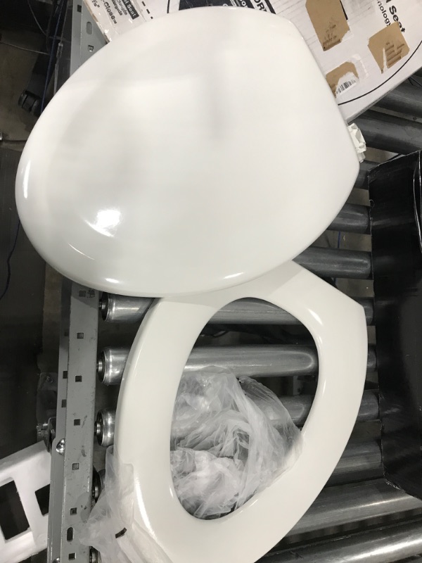 Photo 2 of *DAMAGED* Toilet Seat, Quiet-Close Elongated Toilet Seat, Slow Close, Wooden Toilet Seat White Oval