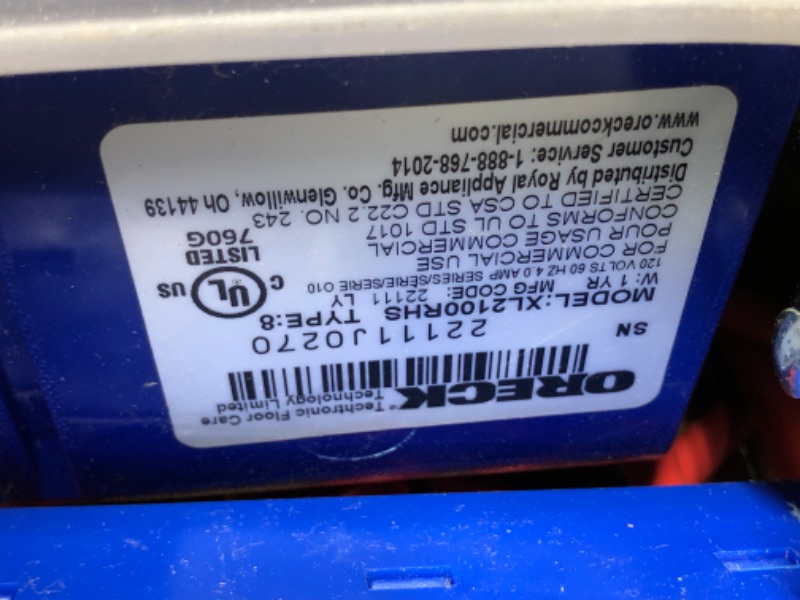 Photo 3 of ***FOR PARTS ONLY DOES NOT TURN ON*** Oreck Commercial XL2100RHS XL Commercial 12-1/2 in. x 9-1/4 in. x 47-3/4 in. Upright Vacuum - Gray/Blue