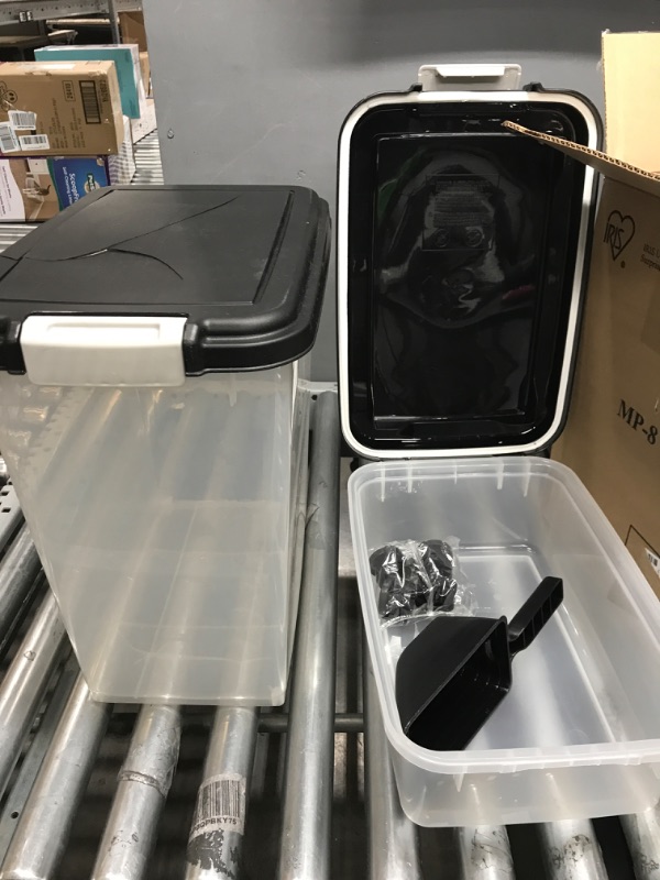 Photo 3 of *** USED *** IRIS USA 3-Piece or 2-Piece 35 Lbs / 45 Qt WeatherPro Airtight Pet Food Storage Container Combo and Treat Box for Dog Cat Bird Food, Keep Pests Out, Translucent Body Black 3-Piece / 35 Lbs - 45 Qt