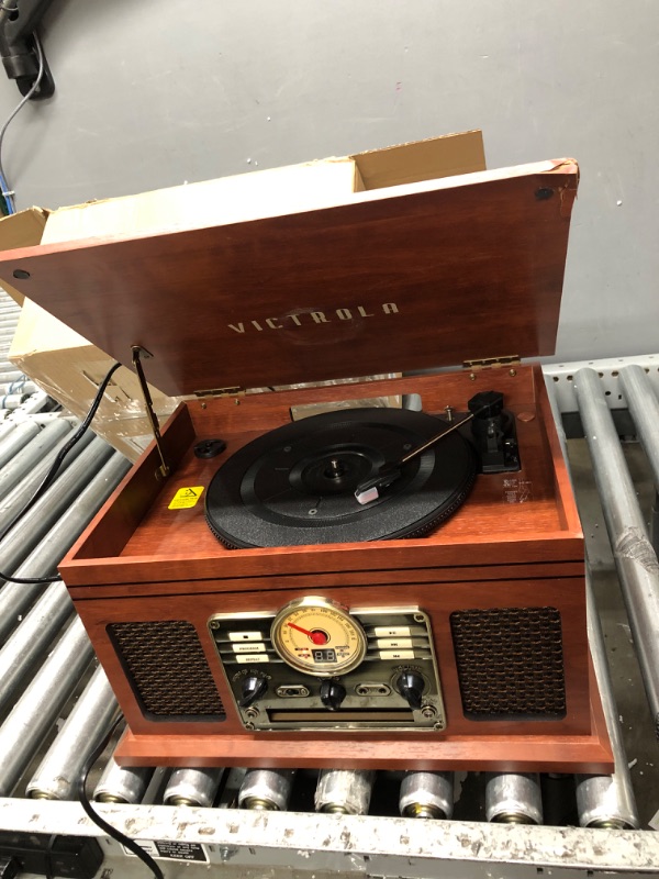 Photo 2 of Victrola Nostalgic 6-in-1 Bluetooth Record Player & Multimedia Center with Built-in Speakers - 3-Speed Turntable, CD & Cassette Player, FM Radio | Wireless Music Streaming | Mahogany Mahogany Entertainment Center