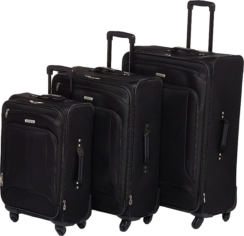 Photo 1 of American Tourister Pop Max Softside Luggage with Spinner Wheels, Black, 3-Piece Set (21/25/29)