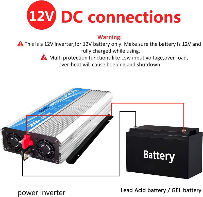 Photo 13 of Pure Sine Wave Power Inverter 3000Watt DC 12V to AC120V with Dual AC Outlets with Remote Control and LED Display 3000w / 12v