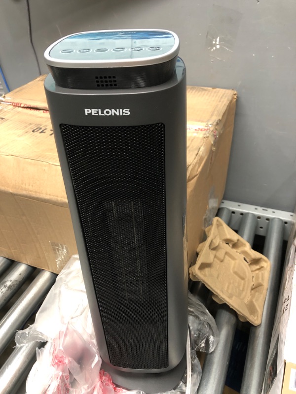 Photo 3 of ***TESTED/ TURNS ON*** PELONIS PTH15A4BGB Ceramic Tower 1500W Indoor Space Heater with Oscillation, Remote Control, Programmable Thermostat & 8H Timer, ECO Mode, Tip-Over Switch & Overheating Protection.Grey PTC Heater Grey