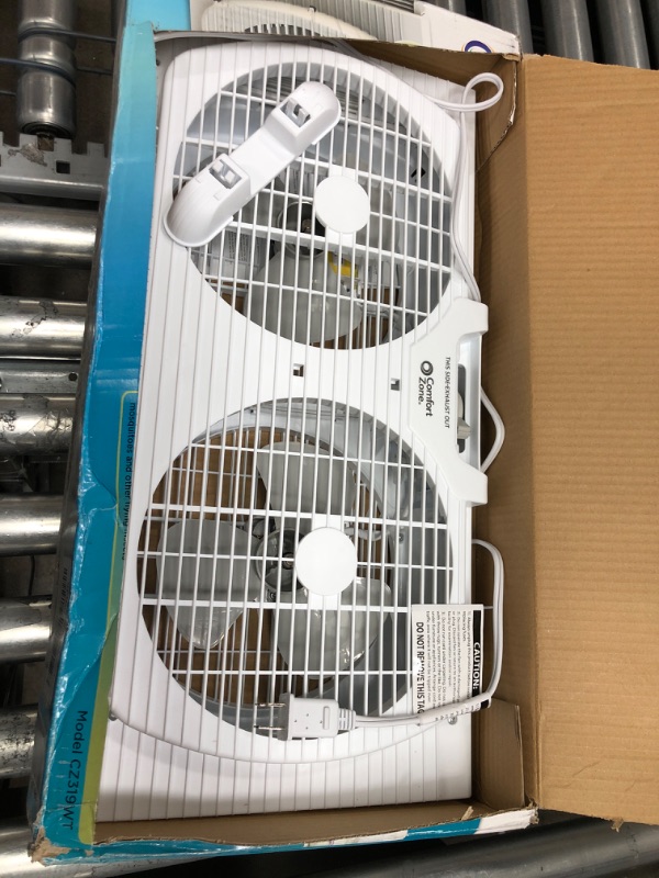 Photo 1 of Comfort Zone CZ319WT 9" Twin Window Fan with Reversible Airflow Control, Auto-Locking Expanders and 2-Speed Fan Switch, White 9" Portable Twin Window Fan Window Fan