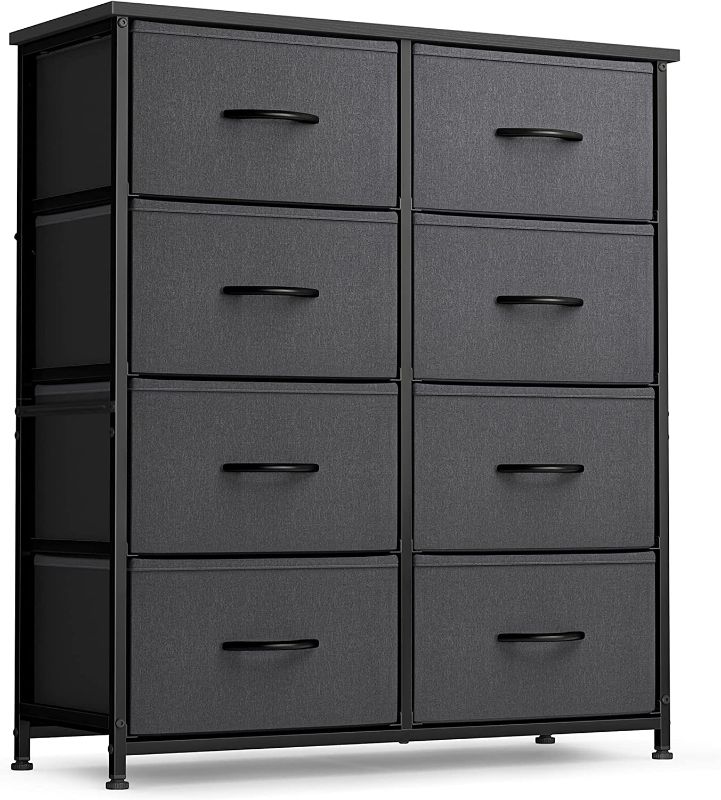 Photo 1 of FEZIBO Dresser Organizer, Chest of Drawers-Dresser for Bedroom, Hallway, Entryway, Closets, Furniture Storage Tower-Steel Frame, Wood Top, 8 Drawers Organizer Units-Black Grey